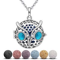 Owl Essential Oil Diffuser Necklace, CELESTIA Aromatherapy Locket Owl Pendant with 7 Reusable Coloured Lava Stones - 24" Rolo Chain Girls Women Jewelry Gift Set