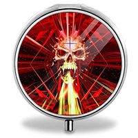 Personalized Design Round Pill Box Decorative Metal Medicine Vitamin Organizer Unique Gift (Skulls)