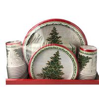 Christmas Holiday Disposable Red Paper Plate Cups Napkin Party Pack for 24 (Green Tree)