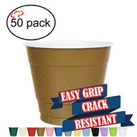 TigerChef 9 Ounce Gold 50 Pack Easy Grip Plastic Party Cups Solid Color Disposable 9 Oz Plastic Cups BPA Free