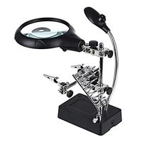 Magnifying glass 5 LED Light 10X Auxiliary Clip Magnifier 3 In1 Hand Soldering Solder Iron Stand Holder Station+American standard plug TQ00032