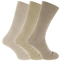 Mens Big Foot Non Elastic Diabetic Socks (3 Pairs) (US 12-15) (Shades Of Beige)