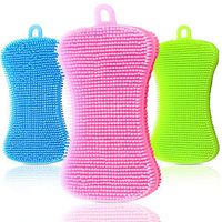 3 Pieces Silicone Sponge Dish Washing Scrubber Household Cleaning Sponge Kitchen Gadgets Brush Accessories for Dishes (Green, Blue, Pink)