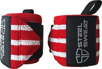 Steel Sweat Wrist Wraps - Best for Weight Lifting, Powerlifting, Gym and Crossfit Training - Heavy Duty Support - Red/White Stripes 18"
