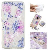 Liquid Glitter Case for Samsung Galaxy S9 Plus,Aoucase Cartoon Pattern Luxury 3D Diamond Sparkle Quicksand Shockproof Anti-Scratch Soft Bumper Case with Black Dual-use Stylus,Blue Purple Dandelion