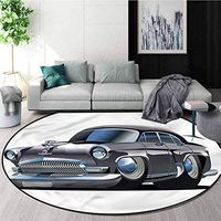 RUGSMAT Cars Modern Flannel Microfiber Non-Slip Machine Round Area Rug,Retro Design Asymmetric Non Slip Rug Round-55