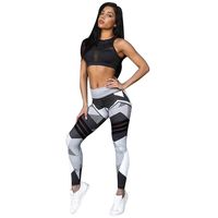 Han Shi Leggings, Women Sports Print Elastic Mid Waist Gym Yoga Pants Running Fitness Trousers (L=(US M), Gray)