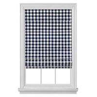 PowerSellerUSA Cordless Buffalo Plaid Curtains, Roman Shades for Windows, Room Darkening Fabric, Classic Country Plaid Gingham Checkered Design and the Ultimate Farmhouse Decor, Navy Blue, 33" x 64"