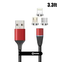 NetDot Gen12 3 in 1 Magnetic Fast Charging Data Transfer Cable Compatible with Micro USB & USB-C Smartphones and i-Product(3.3ft/1 Pack red)