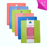 deltaXTRA Swedish Sponge Cloth Hang Up to Dry House-Shaped Eyelet Eco-Friendly Reusable Absorbent Cellulose Cleaning Dishcloth Towel | Includes 6 Cloths | Color: Asst Colors Blue, RED, Apple Green