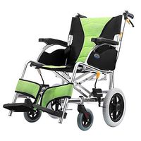 Wheelchair Medical Equipment Aluminum Alloy Lightweight Folding, Portable Pushchair, Elderly Travel with Handbrake and Removable Footrests for Indoor and Outdoor Use, Green Wide