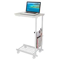 Height Adjustable Mobile Laptop Stand Desk cart, C-Shaped Overbed Sofa Side End Table Coffee Tray Snack Table with Rolling Wheels and Storage Basket for Home Bedroom Office Workstation(White)