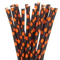 Black with Orange Polka Dots Paper Straws (50)