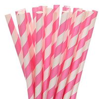 Hot Pink Striped Paper Straw (75)