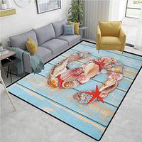 YucouHome Letter S Patchwork Runner Rugs, Various Seashells Scallops Starfishes on Wooden Planks Nautical, Durable Rugs - Living, Dinning, Office, Rooms & Bedrrom, Hallway Carpet(2.5'x 7')