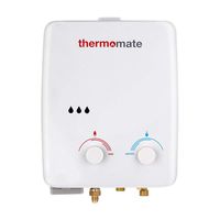 Thermomate Propane Tankless Water Heater，1.32 GPM Portable Gas Hot Water Heater with Overheating Protection, 2.5 PSI Low Pressure Startup for Camping, 34,000 BTU/Hr, White