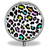 Leopard Pill Case, Round Stainless Drug Organizer Container Medicine Cover for Pocket Daily&Weekly