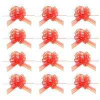 Healifty 12pcs Festival Yarn Pull Bows Gift Basket Knot with Ribbon Strings for Christmas Gift Wedding Present Decoration (Red)