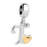 QueenCharms Initial A-Z Letter Charm Golden Heart Alphabet Dangle Beads For Bracelets & Necklaces (T)