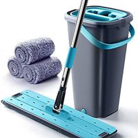 Floor Cleaning, Mop and Bucket Set Microfibre Flat Mop with Stainless Steel Handle Bucket for Wet & Dry Use Suitable for All Floor Types