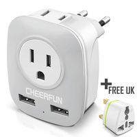 European Adapter, European Travel Plug Adapter with 2 USB Port, International Travel Adapter 2AC Outlet for Almost All Countries To Europe EU, Type C Plug+Type G Plug Power Adapter (Small)