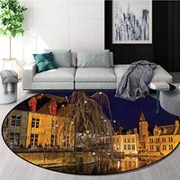RUGSMAT Cityscape Modern Machine Washable Round Bath Mat,Canal in Bruges Belgium Coffee Table Mat Non-Skid Living Room Carpet Diameter-24