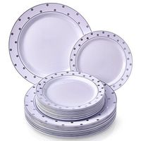 PARTY DISPOSABLE 40 PC DINNERWARE SET | 20 Dinner Plates and 20 Salad or Dessert Plates | Heavyweight Plastic Dishes | Elegant Fine China Look | for Upscale Wedding and Dining (Dots– White/Silver)
