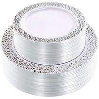 WDF 102pcs Silver Plastic Plates - White with Hammered Design Disposable Wedding Party Plastic Plates Include 51 Plastic Dinner Plates 10.25inch,51 Salad/Dessert Plates 7.5inch