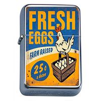 Silver Flip Top Oil Lighter Vintage Poster D-253 Fresh Eggs Farm Raised