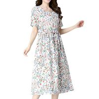 LHVUOA Casual T Shirt Dress for Women Cotton Linen Short Sleeve Mid-Length Loose Dress White