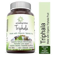 Amazing India Triphala (Made with Organic Triphala Fruit) 500 Mg, 120 Veggie Capsules (Non-GMO) - Supports Natural Internal Cleansing - Promotes Healthy Digestive Function - Antioxidant Support.