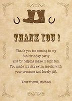 30 Personalized Thank You Cards Brown Vintage Cowboy Boots Horseshoe Western Rodeo Design Birthday Party + 30 White Envelopes
