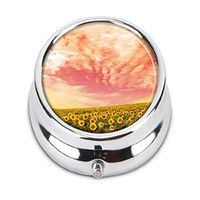 GDEE Sunflower field Custom Fashion Stainless Steel Silver Pill box Western Tablets Tablet Holder Management Case Pocket or Wallet