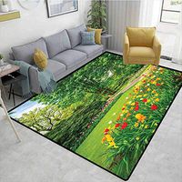 Plaid Bath Mats Carpet, Garden in Keukenhof Colorful Tulip Flowers and Trees Foliage Spring in Netherlands, Durable Rugs - Living, Dinning, Office, Rooms & Bedrrom, Hallway Carpet(6'x 9')
