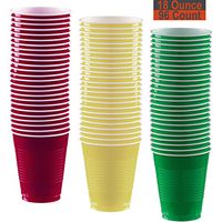 18 oz Party Cups, 96 Count - Burgundy, Light Yellow, Festive Green - 32 Each Color