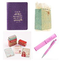 Christian Inspirational Gift Set with Purple Journal, Box of Blessings, Pen and Bag