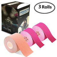 Kinesiology Theraeputic Tape Physio for Athletic Sports Recovery Pain Relieve Strong Adhesion Waterproof Original Cotton Uncut 1roll 2inch x 16.4ft / 2rolls 1inch x 16.4ft (1 Beige/2 Pink)