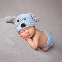 ArMordy(TM) Dog Bone Newborn Photography Props Knitted Newborn Hat Baby Fotografia Crochet Winter Cap Accessories for 0-3 Months[ Blue set ]