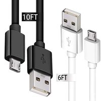 2 Pack Micro USB Cable White 6ft Short and Black 10ft Long Charger Cable Android Phone Charging Cord for Galaxy S7 S6 Edge Note 4/LG/HTC/Samsung Tablets Accessories/PS4/Car,USB A to Micro USB B Cable