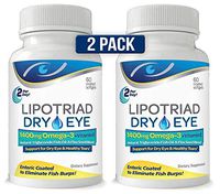 Lipotriad Dry Eye Formula - 1400mg Omega-3 Supplement –Natural Triglyceride Fish Oil + Organic Flax Seed and Vitamin E - Support for Natural Tear Production - 60 Enteric Coated Softgels – 2 Pack