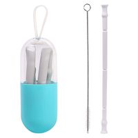 AMOUSTORE Collapsible Reusable Drinking Straws Food Grade Silicone Foldable Straw, Folding Drinking Straws Portable Set with Case & Cleaning Brush for Travel, Household, Office (1pcs,Gray)