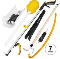 hip kit Set of 7 - hip replacement kit includes 32" reacher grabber, sock aid, long shoe horn, dressing stick, leg lifter strap, button hook & zipper hook, Long Handled shower sponge - By medical king