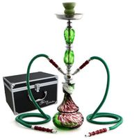 GStar 22" 2 Hose Hookah Complete Set with Carrying Case - Swirl Glass Vase (Gaea Green w/Case)