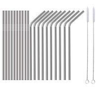 Buyer Star Metal Straws 20-piece Silver Reusable Stainless Steel Drinking Straws with 2 cleaning brush for Milkshakes, Frozen Drinks, Smoothies, Bubble Tea