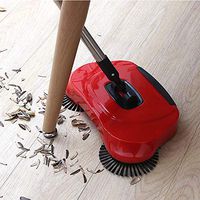 360 Broom Sweeper No Electricity Or Batteries,Hand-Push Broom,Cordless Spin Mop,Broom And Dustpan,Dust Mop,Scrub Sweep Dustbin All in One,Red