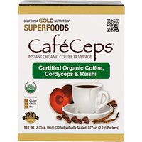 California Gold Nutrition CafeCeps, Certified Organic Instant Coffee with Cordyceps and Reishi Mushroom Powder, 30 Packets.077 oz (2.2 g) Each