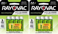 8 Rayovac AA Recharge Rechargeable 1350mAh NiMH Pre-Charged Batteries, (2 x 4 Packs) + Holders