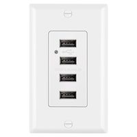 BESTTEN 4.2A/21W USB Receptacle Outlet with 4 High-Speed USB Charging Ports and LED Indicator, Wall Plate Included, UL Listed, White