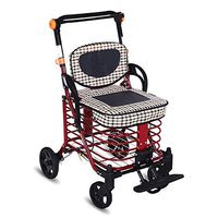 Lightweight Folding Rollator Walker with Seat Transport Chair, Safety Brake 4 Wheels Aid Rolling Walker with Removable Storage Bag