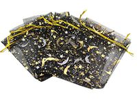QIANHAILIZZ 100 Moon Star Organza Jewelry Gift Pouch Candy Pouch Drawstring Wedding Favor Bags (black, 7 x 9 inch)